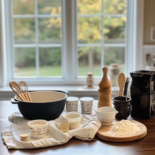 Home kitchen scene with cookware